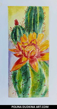 Click to see a larger image of Polina Dudkina's Ukrainian cactus flowers painting for sale...