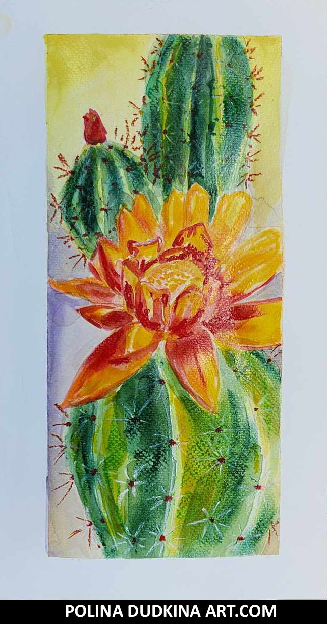 Polina Dudkina original cactus flowers Ukrainian painting