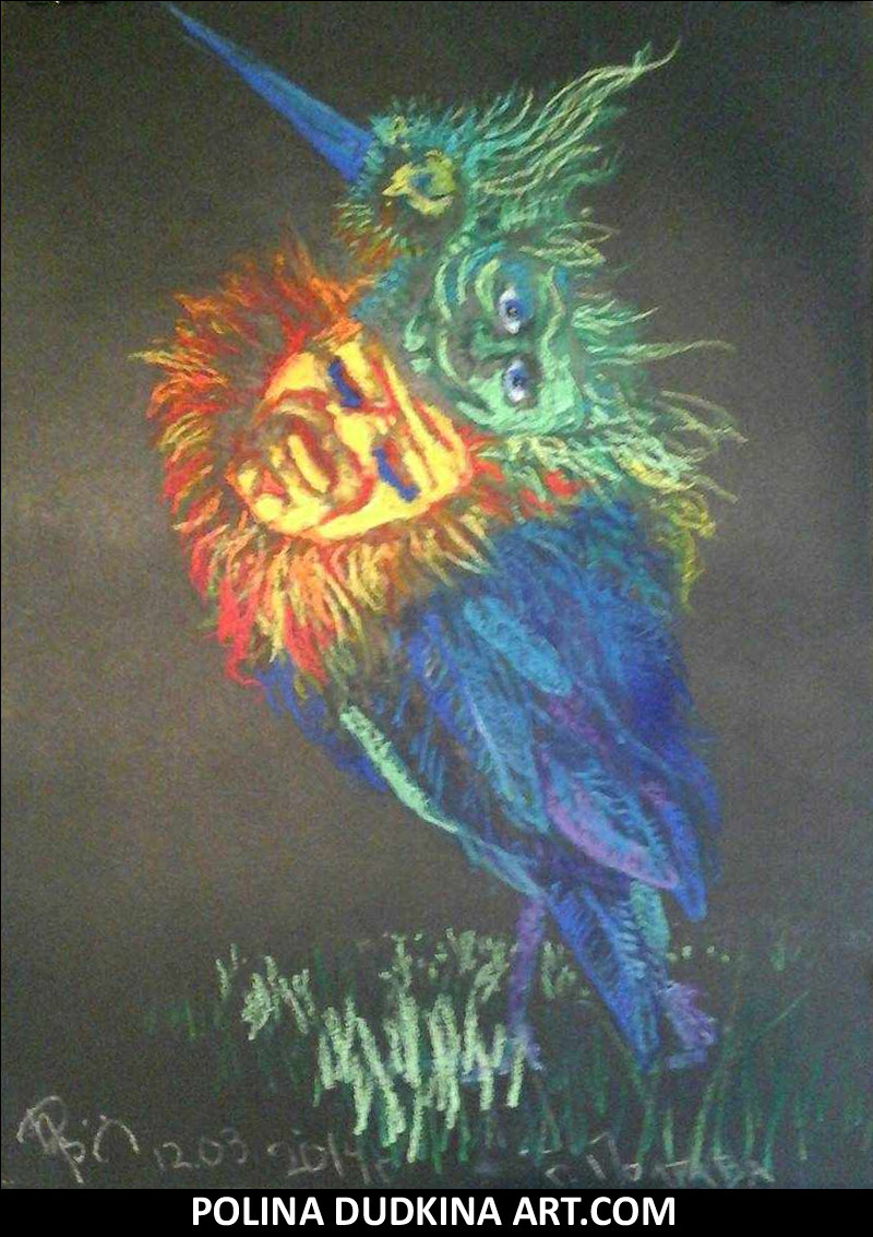 Polina Dudkina original surreal faces in a bird form Ukrainian painting