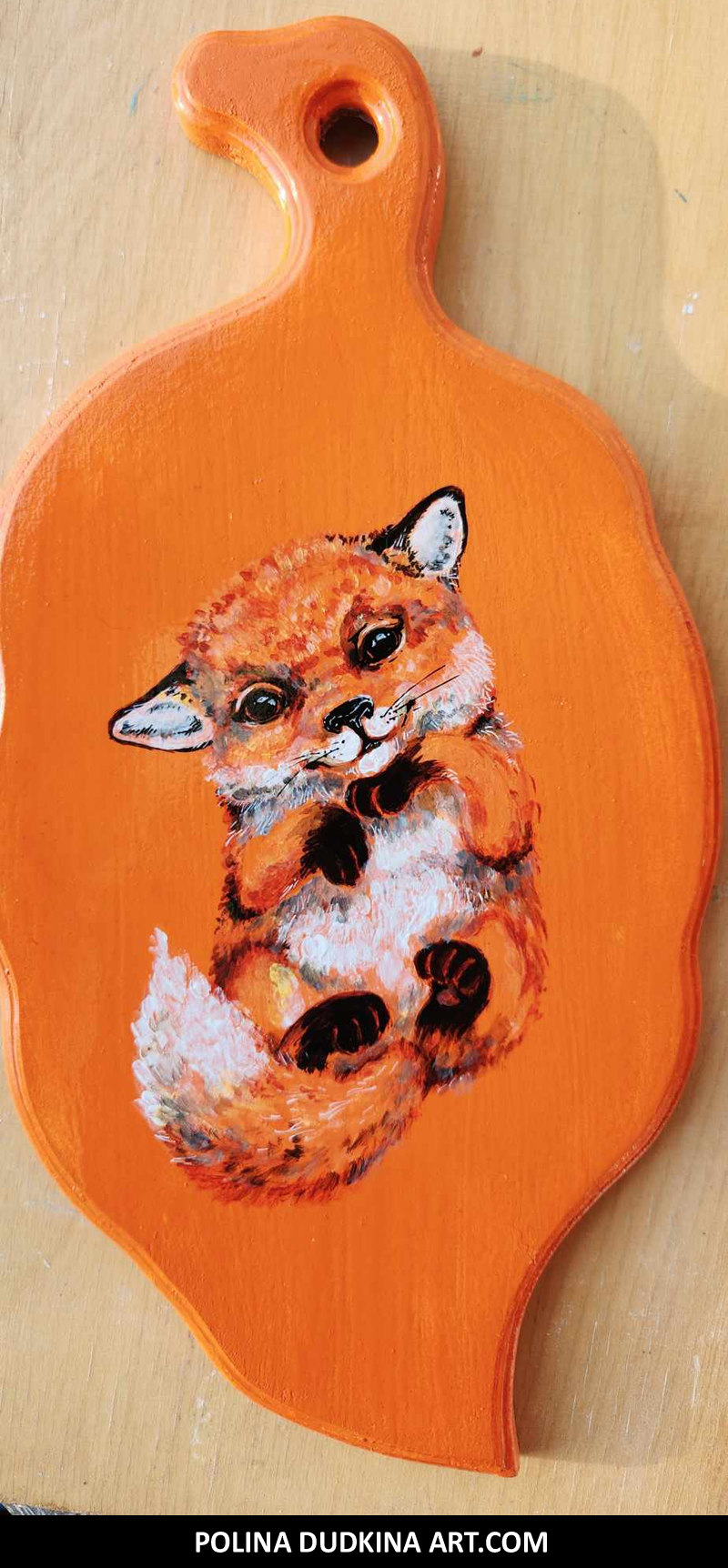 Polina Dudkina original fox on a bread board Ukrainian painting